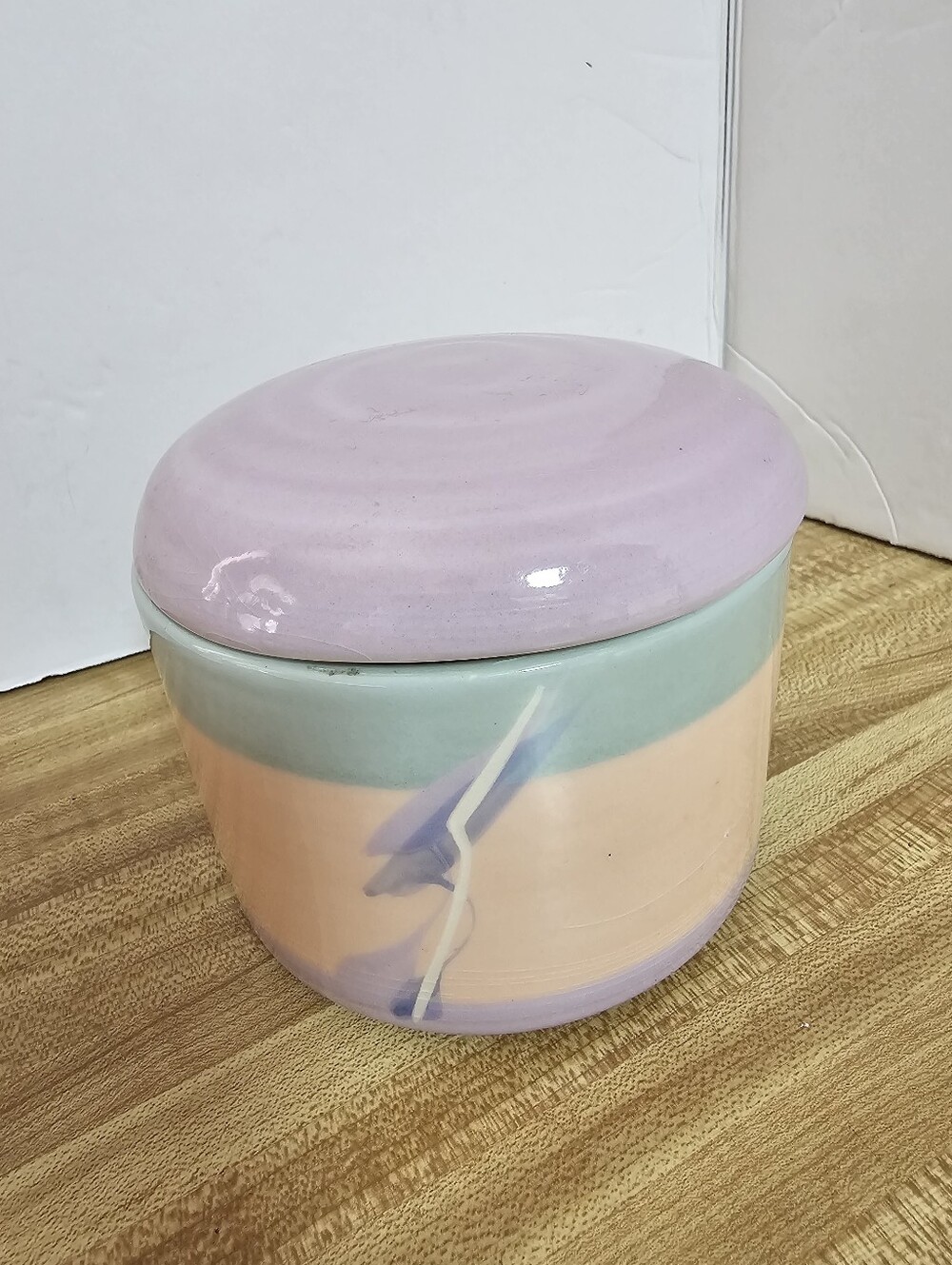 Vintage 80s Vohann of California Pastel Ceramic Trinket Box 4.5" Lidded USA